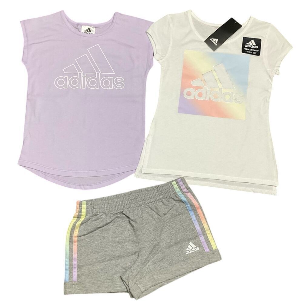 adidas Girls Activewear Shirts Shorts 3 piece Set Purple Size 5 NWT